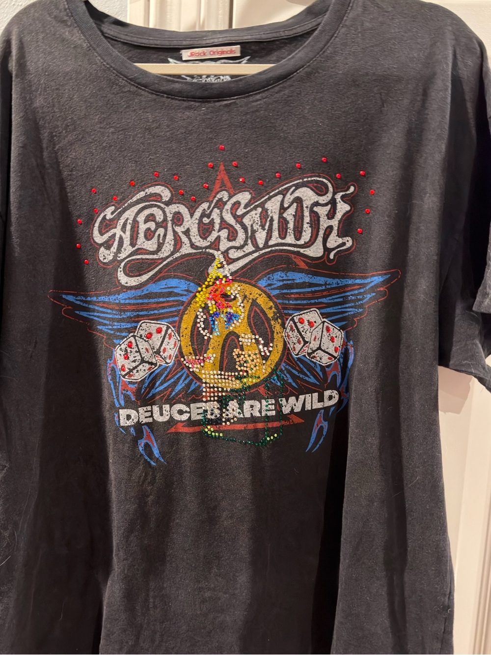Custom Aerosmith 'Deuces Are Wild' Black Tee with RAD crystal detail. XXL